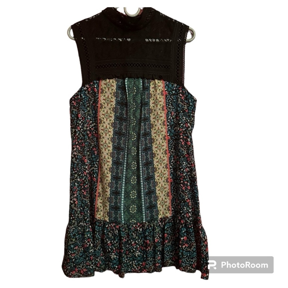 city triangles black lace top dress with boho print bottom